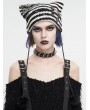 Devil Fashion Black and White Gothic Grunge Striped Crochet Cat Beanie Hat