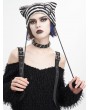 Devil Fashion Black and White Gothic Grunge Striped Crochet Cat Beanie Hat