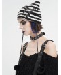 Devil Fashion Black and White Gothic Grunge Striped Crochet Cat Beanie Hat