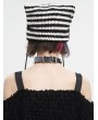 Devil Fashion Black and White Gothic Grunge Striped Crochet Cat Beanie Hat