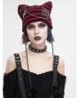 Devil Fashion Black and Red Gothic Grunge Striped Crochet Cat Beanie Hat