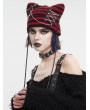 Devil Fashion Black and Red Gothic Grunge Striped Crochet Cat Beanie Hat