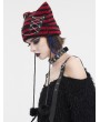 Devil Fashion Black and Red Gothic Grunge Striped Crochet Cat Beanie Hat