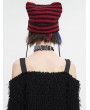 Devil Fashion Black and Red Gothic Grunge Striped Crochet Cat Beanie Hat