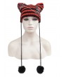 Devil Fashion Black and Red Gothic Grunge Striped Crochet Cat Beanie Hat