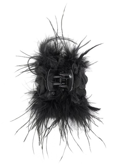 Devil Fashion Black Gothic Three-Dimensional Flower Feather Hair Clip
