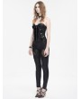 Devil Fashion Black Gothic Lace Trim Leather Overbust Corset Top for Women