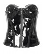 Devil Fashion Black Gothic Lace Trim Leather Overbust Corset Top for Women