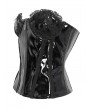 Devil Fashion Black Gothic Lace Trim Leather Overbust Corset Top for Women