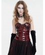 Devil Fashion Wine Red Gothic Lace Trim Leather Overbust Corset Top for Women