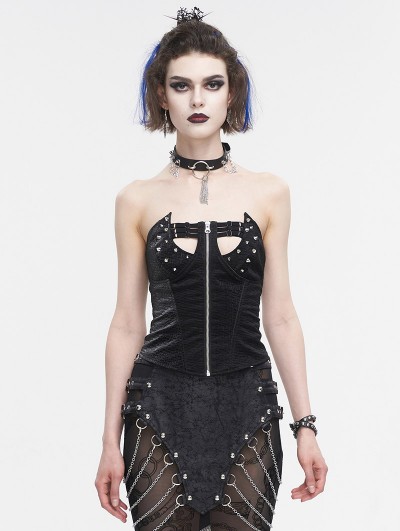 Devil Fashion Black Sexy Gothic Punk Rivet Cutout Overbust Corset Top for Women