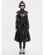 Devil Fashion Black Gothic Punk Cutout Sleeves Leather Long Coat for Women