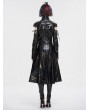 Devil Fashion Black Gothic Punk Cutout Sleeves Leather Long Coat for Women