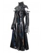 Devil Fashion Black Gothic Punk Cutout Sleeves Leather Long Coat for Women