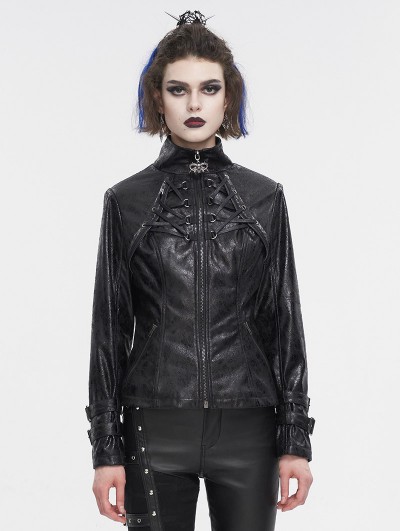 Devil Fashion Black Gothic Punk Metal Daily Wear Short Jacket for Women