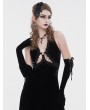 Devil Fashion Black Gothic Vintage Full Finger Velvet Lace-Up Gloves