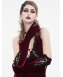 Devil Fashion Wine Red Gothic Vintage Full Finger Velvet Lace-Up Gloves