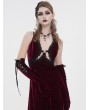 Devil Fashion Wine Red Gothic Vintage Full Finger Velvet Lace-Up Gloves