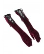 Devil Fashion Wine Red Gothic Vintage Full Finger Velvet Lace-Up Gloves