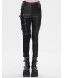 Devil Fashion Black Gothic Punk Studded Side Buckle Slim Fit Pants for Women