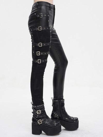 Devil Fashion Black Gothic Punk Studded Side Buckle Slim Fit