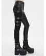 Devil Fashion Black Gothic Punk Studded Side Buckle Slim Fit Pants for Women