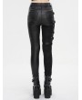 Devil Fashion Black Gothic Punk Studded Side Buckle Slim Fit Pants for Women