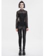 Devil Fashion Black Gothic Punk Studded Side Buckle Slim Fit Pants for Women