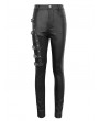 Devil Fashion Black Gothic Punk Studded Side Buckle Slim Fit Pants for Women