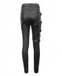 Devil Fashion Black Gothic Punk Studded Side Buckle Slim Fit Pants for Women