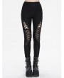 Devil Fashion Black Gothic Casual Hollow Out Lace-Up Leggings for Women