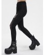 Devil Fashion Black Gothic Casual Hollow Out Lace-Up Leggings for Women