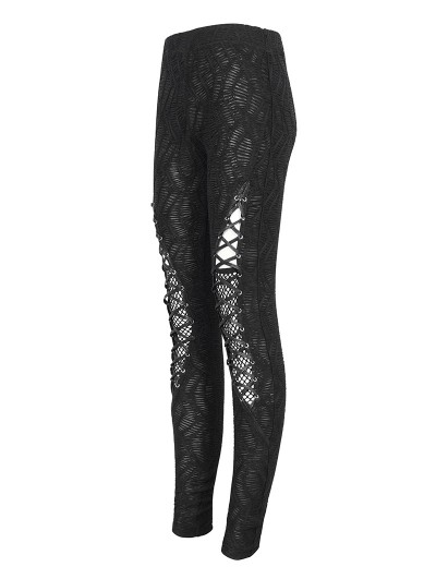 Devil Fashion Steampunk Pantalones de mujer con un bolsillo de cuero Gothic Pencil Pants Vintage Stitching Leggings (XS, Negro
