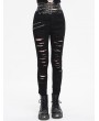 Devil Fashion Black Gothic Punk Distressed Multi-Buckle Fitted Pants for Women