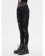 Devil Fashion Black Gothic Punk Distressed Multi-Buckle Fitted Pants for Women