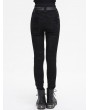 Devil Fashion Black Gothic Punk Distressed Multi-Buckle Fitted Pants for Women