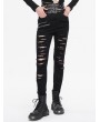 Devil Fashion Black Gothic Punk Distressed Multi-Buckle Fitted Pants for Women