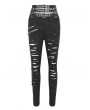 Devil Fashion Black Gothic Punk Distressed Multi-Buckle Fitted Pants for Women