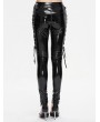 Devil Fashion Black Gothic Punk Skinny Side Hollow Leather Pants for Women