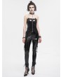 Devil Fashion Black Gothic Punk Skinny Side Hollow Leather Pants for Women