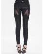 Devil Fashion Black Gothic Brocade Pattern Hollow out Leggings for Women