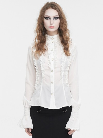 Devil Fashion White Gothic Retro Ruffles Long Sleeve Shirt for Women