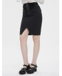 Devil Fashion Black Vintage Elegant Gothic Front Short Slit Midi Skirt