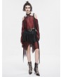 Devil Fashion Black and Red Gothic Punk Net Splicing Pleated Irregular Skirt