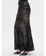 Devil Fashion Black Gothic Punk Sexy See-Through Pattern Chain Embellished Maxi Skirt