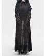 Devil Fashion Black Gothic Punk Sexy See-Through Pattern Chain Embellished Maxi Skirt