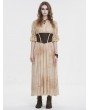 Devil Fashion Beige and Coffee Gothic Vintage Deep V-Neck Pleated Long Dress