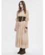 Devil Fashion Beige and Coffee Gothic Vintage Deep V-Neck Pleated Long Dress