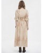 Devil Fashion Beige and Coffee Gothic Vintage Deep V-Neck Pleated Long Dress