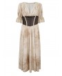 Devil Fashion Beige and Coffee Gothic Vintage Deep V-Neck Pleated Long Dress